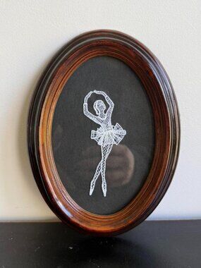 Oval Wood Glass Frame Lace Ballerina Silhouette Art